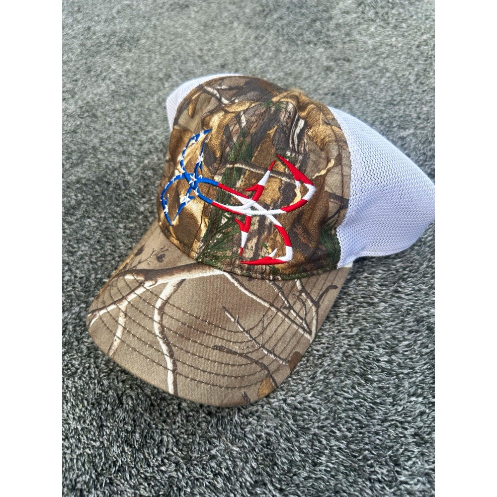 Under Armour Camo Trucker Hat OSFA USA American Flag Logo Hunting Mesh Snapback